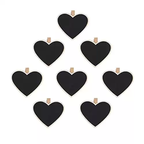 10pcs Mini Chalkboard Quirky Decor Wooden Message Board Heart Shaped Blackboard Mini Labels Wood Tags Heart Shape Wooden Blackboard Message Board Clamp Pegs Wedding Decorate Splint