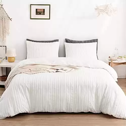 White Boho Duvet Cover Set King Size