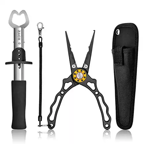 ZACX Fishing Pliers, Fish Lip Gripper Upgraded Muti-function Fishing Pliers Hook Remover Split Ring,Fly Fishing Tools Set,Ice Fishing,Fishing Gear,Fishing Gifts for Men (Package B)