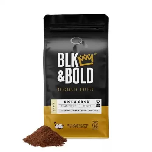 BLK & Bold Rise & GRND | Medium Roast | Fair Trade & Micro-Roasted | Certified Kosher | Black Owned Business | 100% Arabica | Ground Coffee | 12 oz Bag