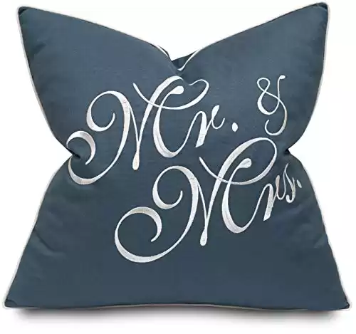 Mr & Mrs Cotton Embroidered Decorative Square Pillow