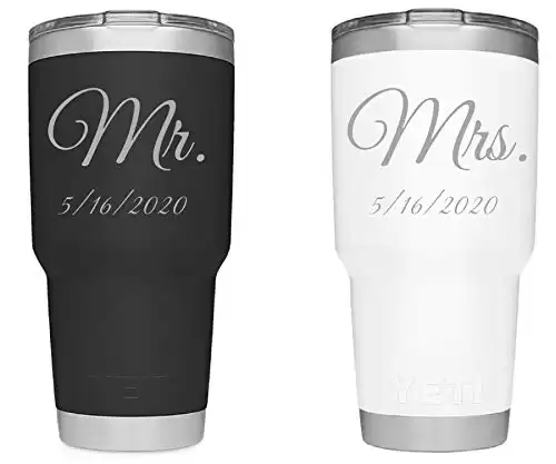 Mr. & Mrs. Wedding Gift YETI Tumblers Custom Engraved Set of 2