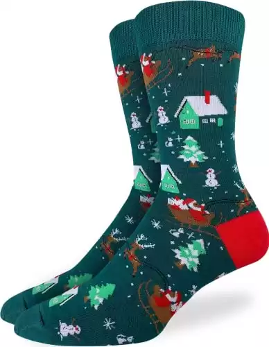 Good Luck Sock Men's Santa on a Sled Christmas Socks, Adult