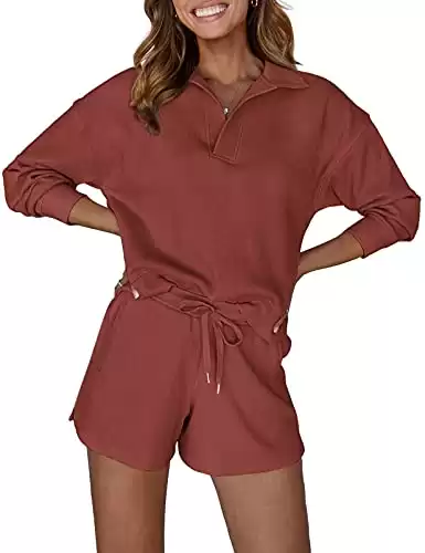 Women's 2 Piece Waffle Knit Lounge Set