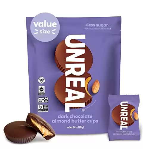 UNREAL Dark Chocolate Almond Butter Cups | 5g Sugar | Certified Vegan, Gluten Free, Fair Trade, Non-GMO | No Sugar Alcohols or Soy | Value Size