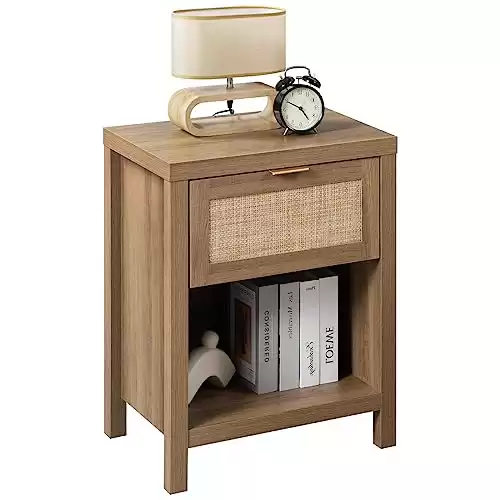 Farmhouse Night Stand with Drawer and Storage Shelf