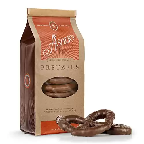 Asher's Chocolates, Chocolate Covered Pretzels, Gourmet Sweet and Salty Candy, Small Batches of Kosher Chocolate, Family Owned Since 1892, (6.5oz, Milk Chocolate)