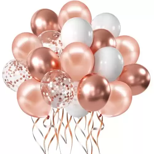 Zesliwy Rose Gold Confetti Balloons, 50 Pack