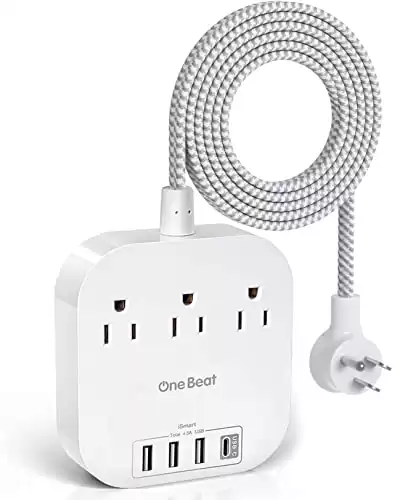 Power Strip with USB C, 3 Outlets 4 USB Ports