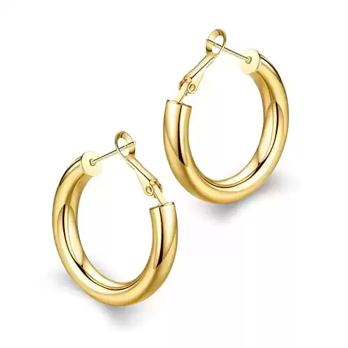 Thick Hoop Earrings 14K Gold Plated Gold Hoops