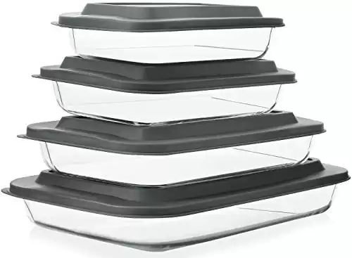 8-Piece Deep Glass Baking Dish Set with Plastic Lids