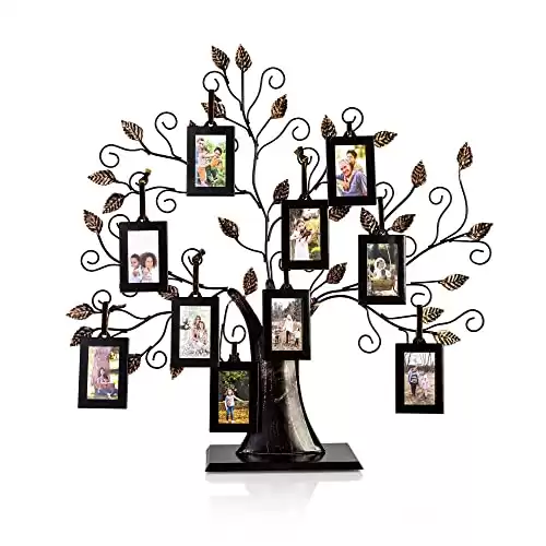 Family Tree Picture Frame Display with 10 Hanging Picture Photo Frames