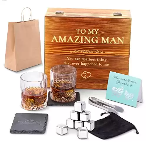 8 Stainless Steel Whiskey Stones & 2 Whiskey Glasses (11oz)