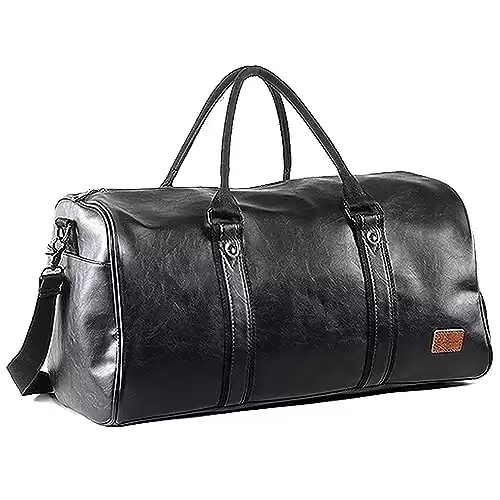Weekender Oversized Travel Duffel Bag With Shoe Pouch, Leather Carry On Bag