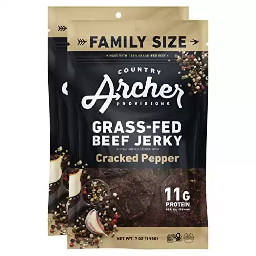 Beef Cracked Pepper Beef Jerky by Country Archer, 100% Grass Fed, Gluten Free, MSG & Nitrite/Nitrate Free, No Preservatives, 7oz, 2pk