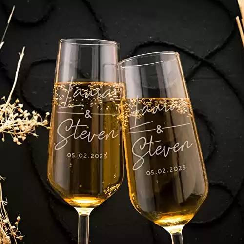 Personalized Wedding Champagne Flutes for Bride and Groom