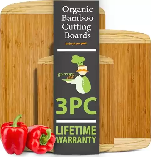 Organic Bamboo Cutting Board Set of 3 with Lifetime Replacements