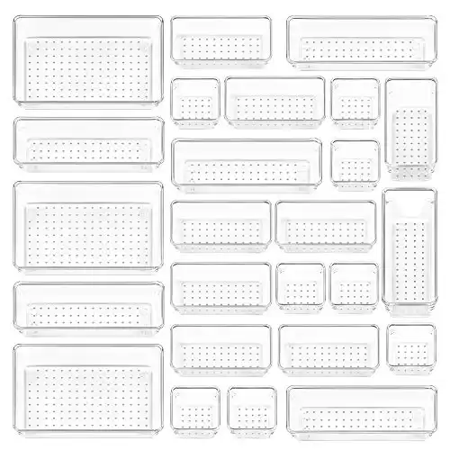 25 PCS Clear Plastic Drawer Organizers Set