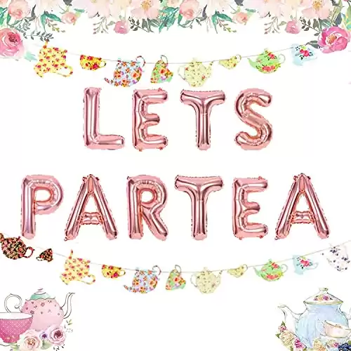 LET'S PAR TEA Balloons Tea Party Birthday Banner