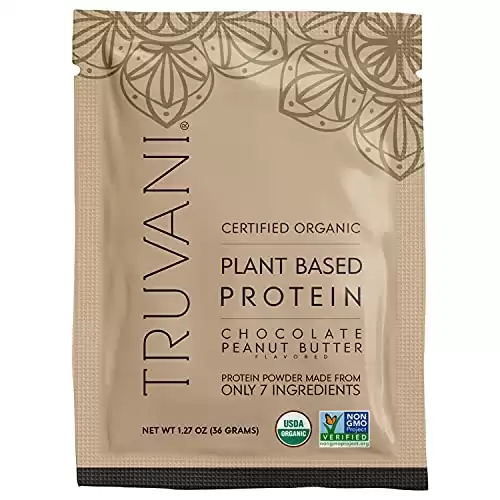 Truvani Organic Vegan Protein Powder Chocolate Peanut Butter - 36g of Plant Based Protein, Organic Protein Powder, Pea Protein for Women and Men, Vegan, Non GMO, Gluten Free, Dairy Free (1 Serving)