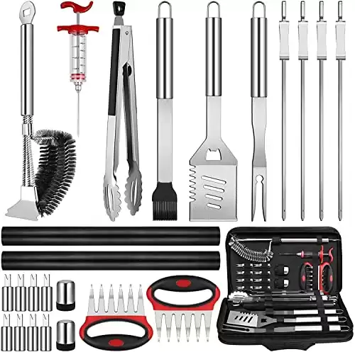 Grill Accessories BBQ Grilling Set: 14Pcs Heavy Duty Smoker Barbecue Tools Kit Fork Spatula Utensils Sturdy Professional Grilling Equipment for Man Dad Father Husband Outdoor Grilltool Barbecuing