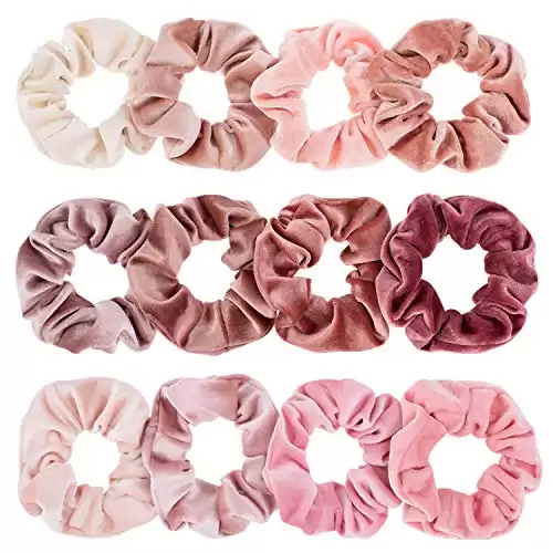 Whaline 12Pcs Blush Theme Scrunchies Velvet