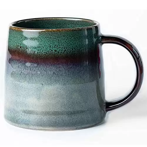 HYTYSKAR Large Ceramic Coffee Mugs, Handmade Pottery Mug, Tea Cups with Handle for Office and Home, 16 oz, Dishwasher and Microwave Safe (Ink Green)