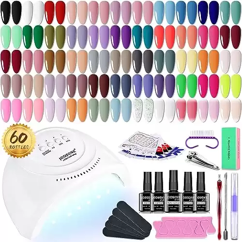 60 PCS Gel Nail Polish Kit with U V Light Base