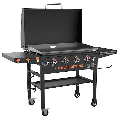 Blackstone 36” Griddle with Hood & Four Burners - Stainless Steel Gas Griddle with Hood