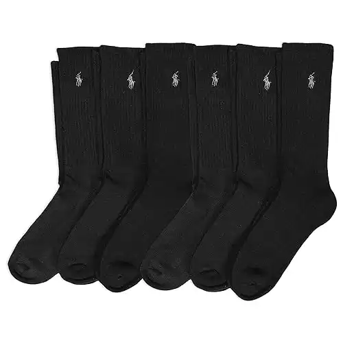 POLO RALPH LAUREN Men's Classic Sport Solid Crew Socks - 6 Pair Pack - Athletic Cushioned Cotton Comfort