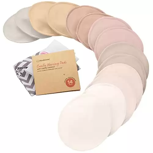 Organic Bamboo Viscose Nursing Pads - 14 Washable Breastfeeding Pads, Wash Bag, Reusable Breast Pads for Breastfeeding, Nipple Pads for Breastfeeding, Breastfeeding Essentials (Neutrals, L 4.8