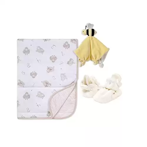 Burt's Bees Baby Unisex Baby Gift Set - Reversible Jersey Blanket, Adjustable Infant Booties & Plush Toy, 100% Organic Cotton Essentials Bundle