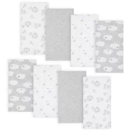 Gerber Unisex-Baby 8 Pack Flannel Burp Cloths, Sheep Grey, One Size 20x14 Inch