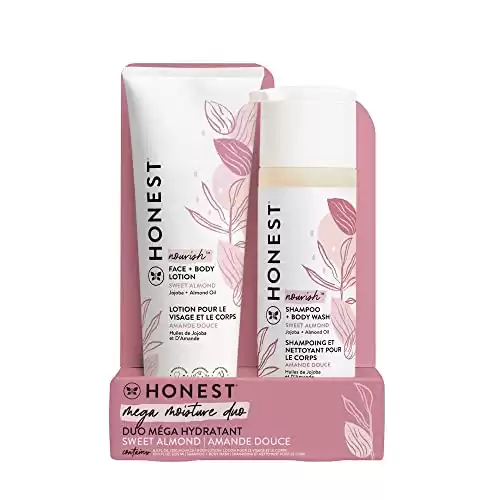 The Honest Company 2-in-1 Cleansing Shampoo + Body Wash and Face Lotion Bundle | Gentle for Baby | Naturally Derived | Sweet Almond Nourish, 18.5 fl oz