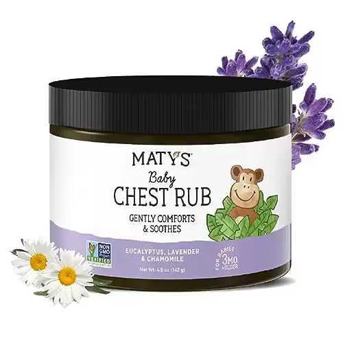 Matys Baby Chest Rub, Soothing Congestion Relief for Babies 3 Months Old & Up, Clean & Comforting Eucalyptus, Lavender, & Chamomile for Sleep, Non-GMO, Petroleum Free, Menthol Free, New 4.5 oz tub