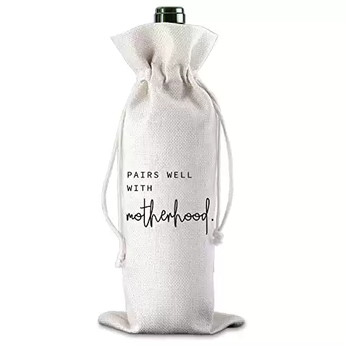 Pairs Well with Motherhood Wine Bag New Mom Gift New Baby Gift Mommy Gifts Mom Wine Bag Mother's Day Gift Drawstring Wine Bag