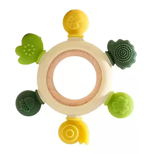 Baby Teether - Infant Teething Toy - Silicone Baby Teething Toys - BPA Free Silicone Chewable Rings with Organic Featuring Multiple Textures to Soothe Gums Ages 3 Months and Up (Green)