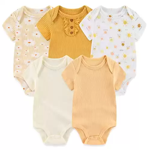 MAMIMAKA Baby Girls Clothes Summer Baby Bodysuit Cotton Short Sleeve One-Piece,0-3 Months