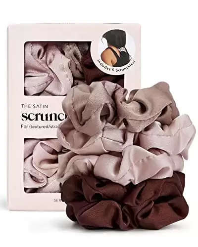 Kitsch Satin Hair Scrunchies for Women - Softer Than Silk Scrunchies for Hair | Satin Scrunchies for Girls | Satin Hair Ties for Women | Silk Hair Ties No Damage | Silk Ponytail Holders, 5 pcs (Cameo)