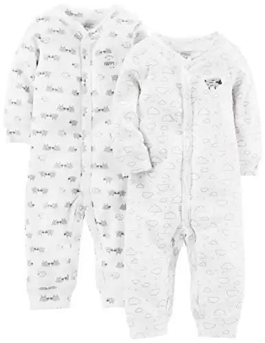 Simple Joys by Carter's Unisex Babies' Cotton Footless Sleep and Play, Pack of 2, White Lamb/Clouds, Preemie