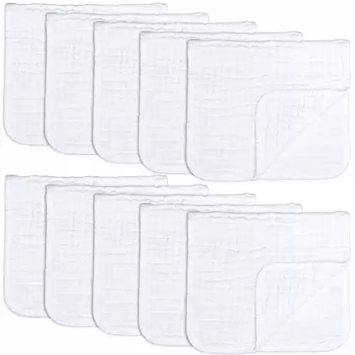Comfy Cubs Muslin Burp Cloths Large 100% Cotton Hand Washcloths for Babies, Baby Essentials 6 Layers Extra Absorbent and Soft Boys & Girls Rags for Newborn Registry (White, 10-Pack, 20