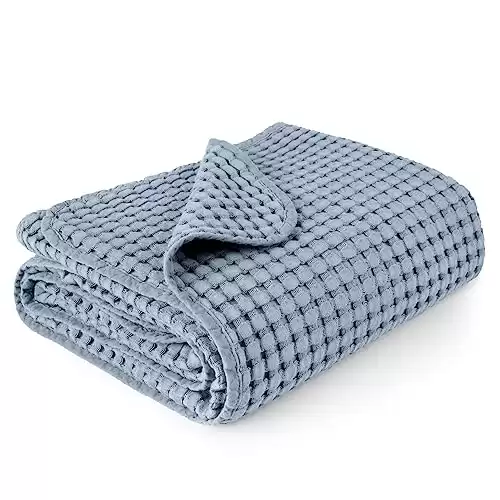 Konssy Waffle Baby Blankets, Nursery Blankets for Boys Girls, Swaddle Blankets Neutral Soft Lightweight Toddler and Kids Throw Blankets(Blue)