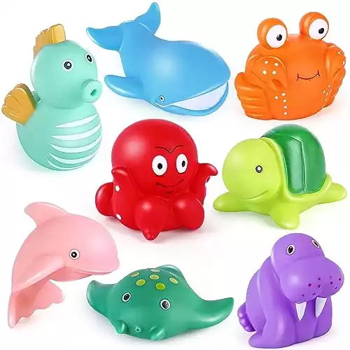 LotFancy Bath Toys for Kids Ages 1-3, Mold Free Bath Toys for Infants Toddlers, 8PCS No Holes Ocean Sea Animal Bathtub Toys, Soft Baby Bath Tub Toys