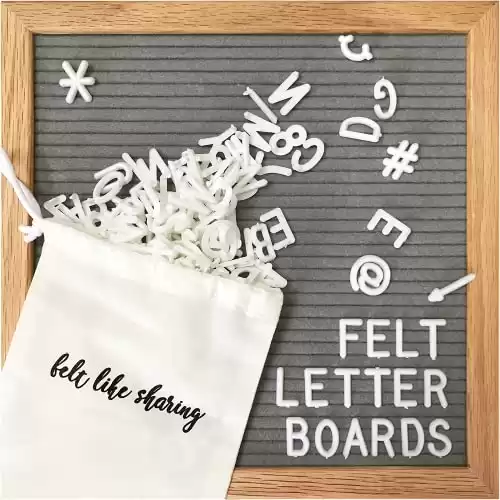 Felt Letter Board, 10x10in Changeable Letter Board with Letters White 300 Piece - Felt Message Board, Oak Frame Wooden Letter Board for Baby Announcements, Milestones, Office Decor & More (Gray)