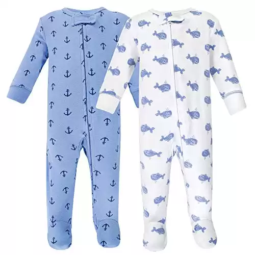 Hudson Baby Unisex Baby Cotton Sleep and Play, Blue Whales, 0-3 Months