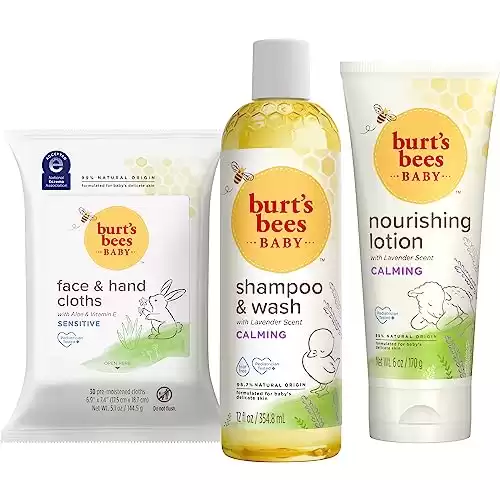 Burt’s Bees Baby Gift Set for Baby Showers, Includes Baby Shampoo and Wash, Baby Body Lotion, Baby Wipes and Cloths, naturally-derived Origin Skincare, 1-Pack