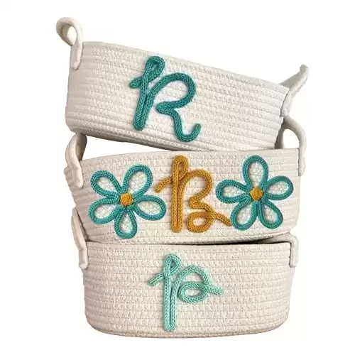 Personalized Baby Name Basket, Custom Baby Shower Gift Cotton Rope Basket Diaper Caddy Baby Stuff Organizer Storage Bin for Nursery Essentials (Style B)