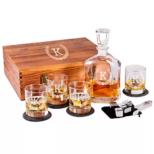 Engraved Liquor Whiskey Decanter Set with Scotch Glasses for Men