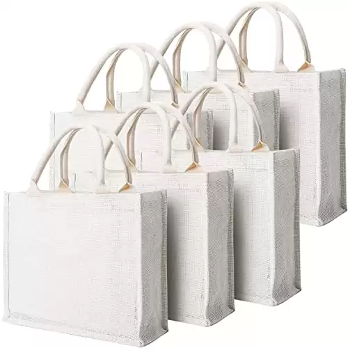 Segarty Tote Bags, 6 Pack Small White Burlap