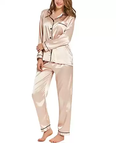 Womens Silk Satin Pajamas Long Sleeve Loungewear
